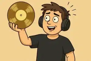 Mastering engineer with golden vinyl
